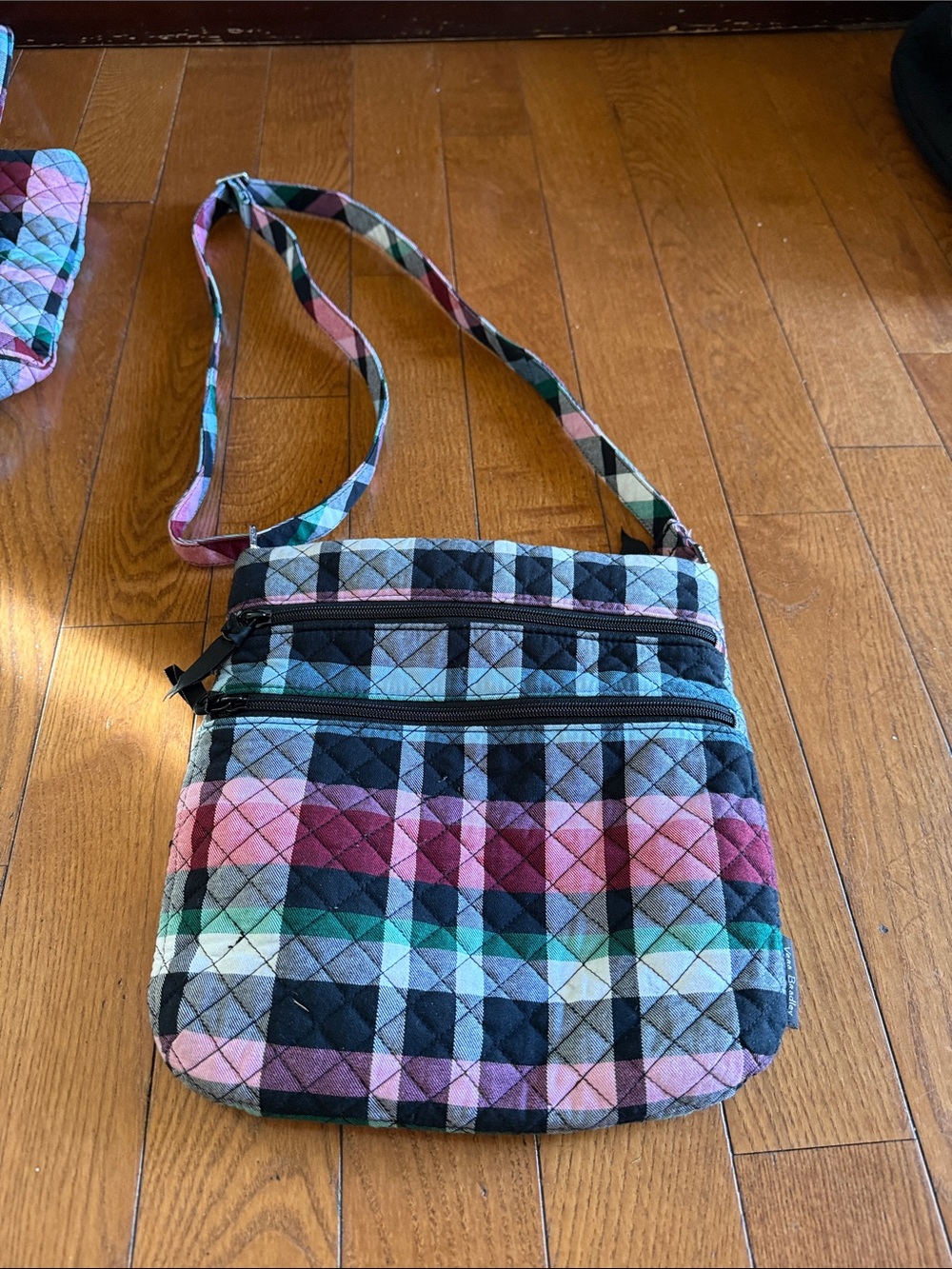 Quilted Plaid Crossbody Bag in Pink, Teal & Black